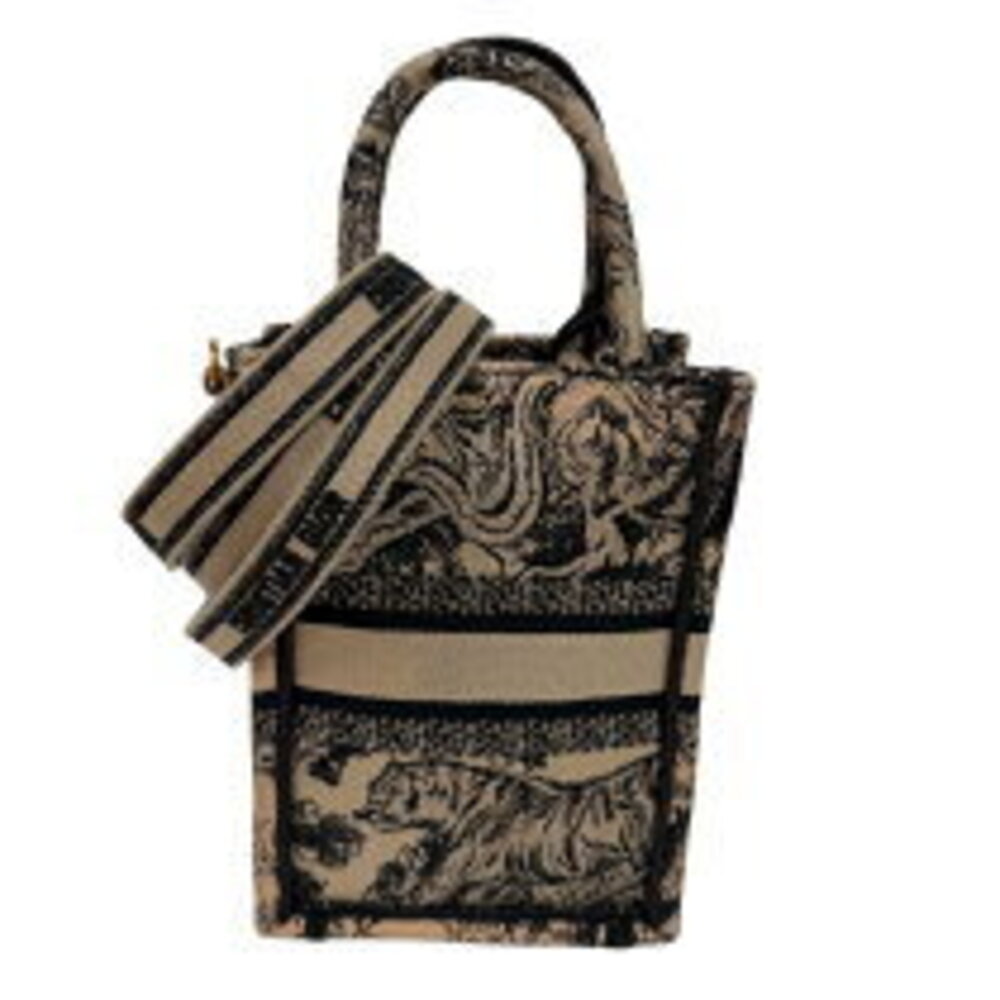 Dior Book Bag Tan Tote Vertical Shoulder Jacquard Christian Beige